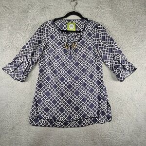 Elizabeth McKay Toggle Top Size 2 Silk Old Money Geometric Print Quiet Luxury